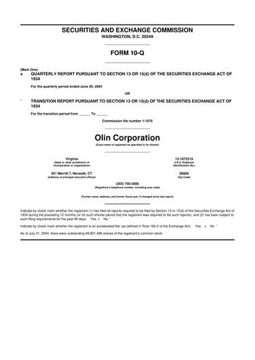 Thumbnail Olin Corporation 10-Q Quarterly Report FY 