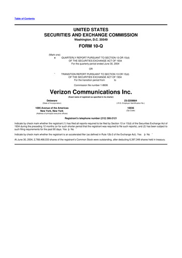 Thumbnail Verizon 10-Q Quarterly Report FY 