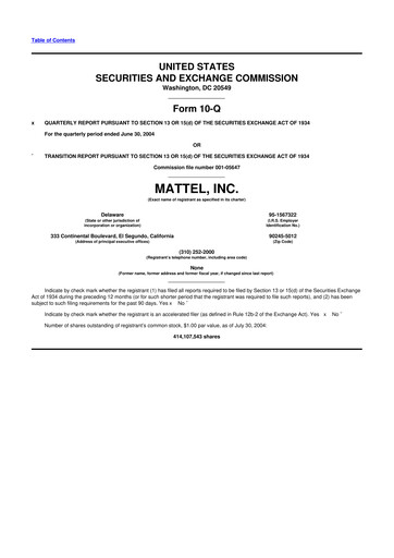 Thumbnail Mattel
 10-Q Quarterly Report FY 