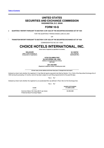 Miniature Choice Hotels International 10-Q Rapport trimestriel  