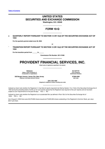 Thumbnail Provident Financial Services 10-Q Quarterly Report FY 