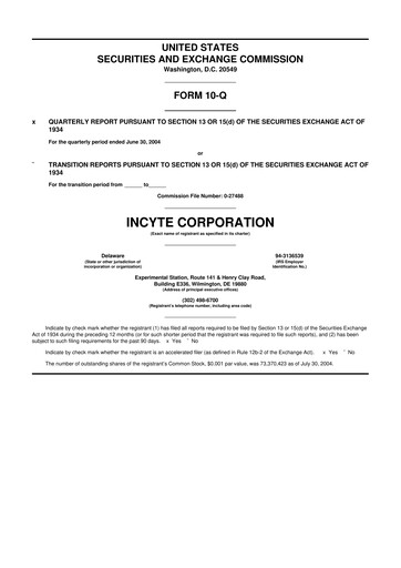 Thumbnail Incyte 10-Q Quarterly Report FY 
