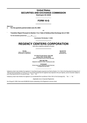 Thumbnail Regency Centers
 10-Q Quarterly Report FY 