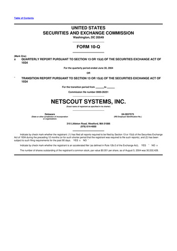 Thumbnail NETSCOUT 10-Q Quarterly Report FY 