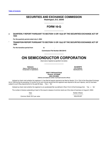 Thumbnail ON Semiconductor 10-Q Quarterly Report FY 