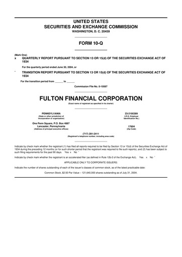 Thumbnail Fulton Financial 10-Q Quarterly Report FY 