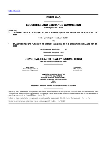 Vorschaubild Universal Health Realty Income Trust 10-Q Quartalsbericht  