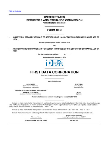Thumbnail First Data Corporation 10-Q Quarterly Report FY 