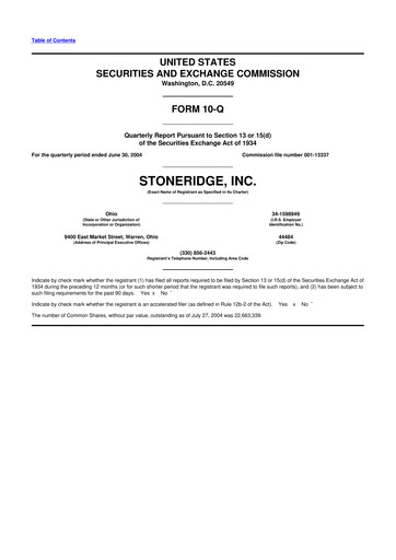 Thumbnail Stoneridge 10-Q Quarterly Report FY 