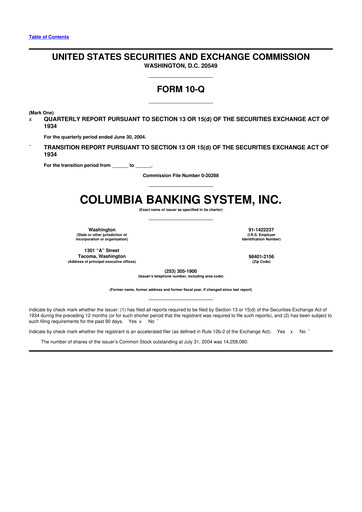 Thumbnail Columbia Banking System 10-Q Quarterly Report FY 