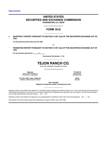Thumbnail Tejon Ranch
 10-Q Quarterly Report FY 