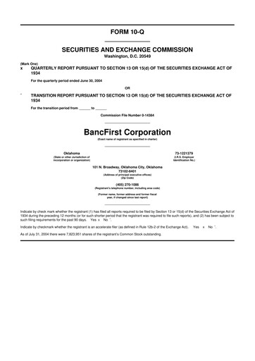 Thumbnail BancFirst 10-Q Quarterly Report FY 