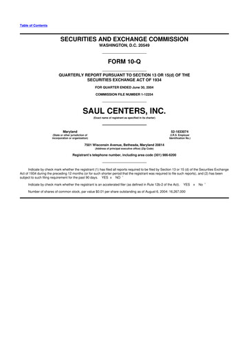 Miniature Saul Centers 10-Q Rapport trimestriel  