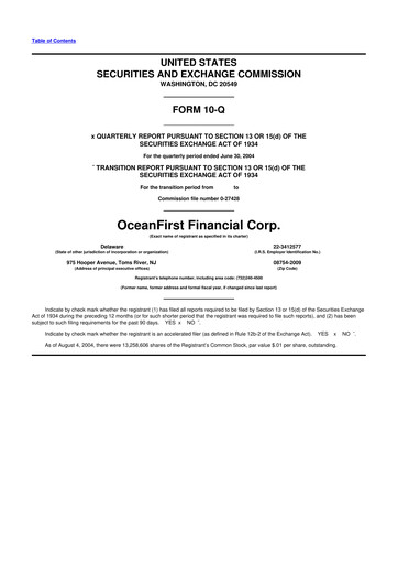 Thumbnail OceanFirst Financial 10-Q Quarterly Report FY 