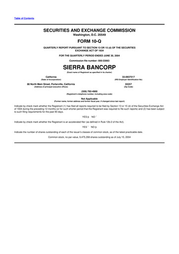 Thumbnail Sierra Bancorp
 10-Q Quarterly Report FY 