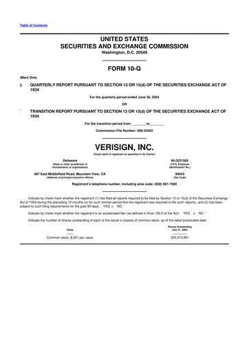 Thumbnail VeriSign 10-Q Quarterly Report FY 