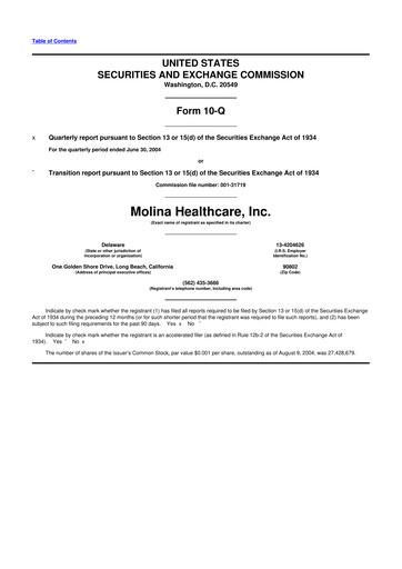 Thumbnail Molina Healthcare
 10-Q Quarterly Report FY 