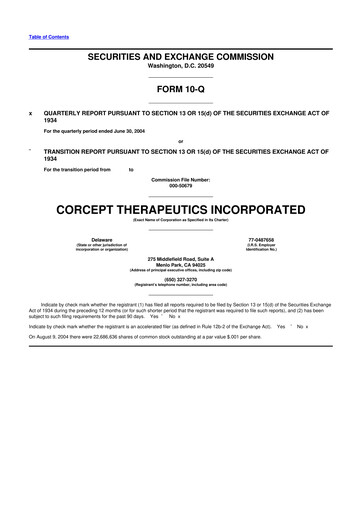 Thumbnail Corcept Therapeutics
 10-Q Quarterly Report FY 