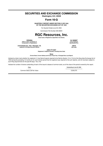 Miniature RGC Resources 10-Q Rapport trimestriel  