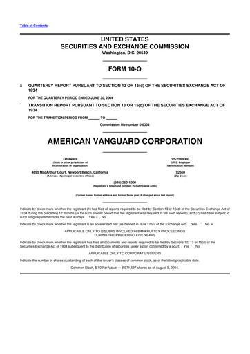 Miniature American Vanguard 10-Q Rapport trimestriel  