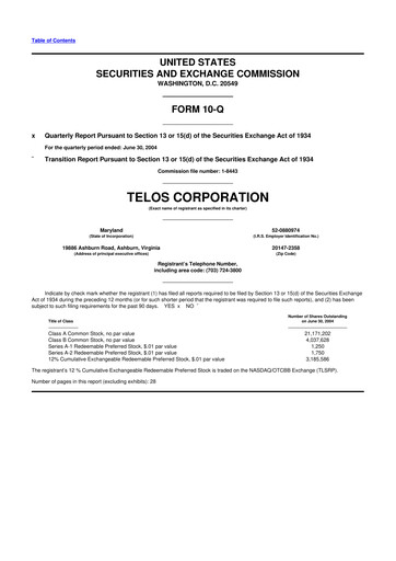 Thumbnail Telos 10-Q Quarterly Report FY 