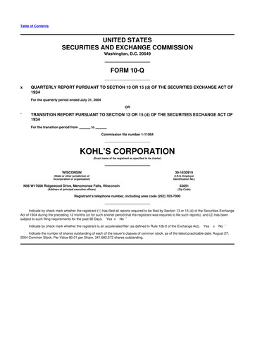 Thumbnail Kohl's
 10-Q Quarterly Report FY 