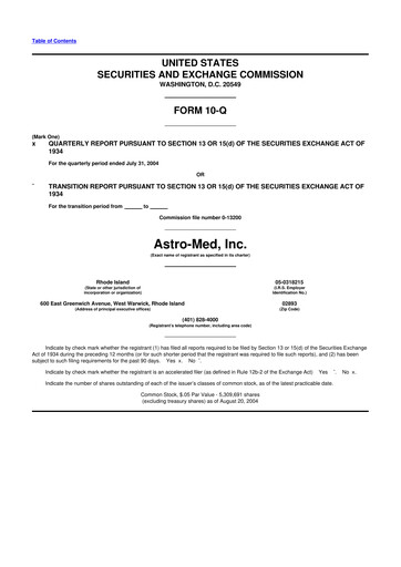 Miniature AstroNova, Inc. 10-Q Rapport trimestriel  