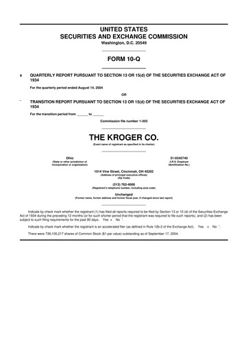 Miniature Kroger 10-Q Rapport trimestriel  