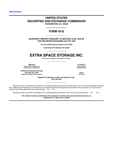 Miniature Extra Space Storage
 10-Q Rapport trimestriel  