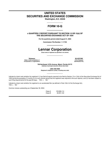 Miniature Lennar 10-Q Rapport trimestriel  