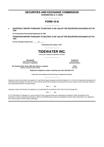 Thumbnail Tidewater 10-Q Quarterly Report FY 