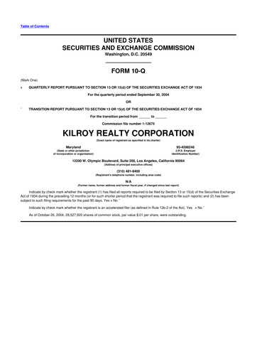 Thumbnail Kilroy Realty 10-Q Quarterly Report FY 
