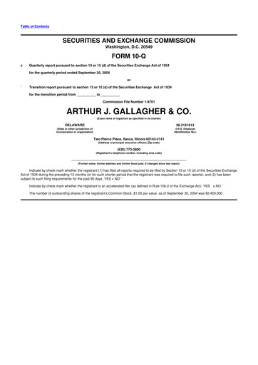 Thumbnail Arthur J. Gallagher & Co.
 10-Q Quarterly Report FY 