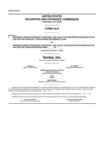 Miniature Ventas 10-Q Rapport trimestriel  