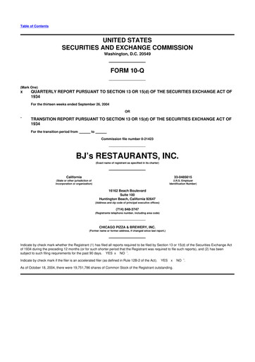 Thumbnail BJ's Restaurants
 10-Q Quarterly Report FY 