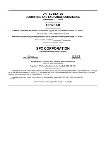 Miniature SPX Technologies 10-Q Rapport trimestriel  