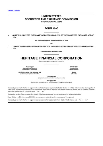 Thumbnail Heritage Financial 10-Q Quarterly Report FY 