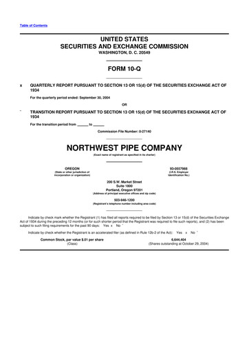 Thumbnail Northwest Pipe Company
 10-Q Quarterly Report FY 