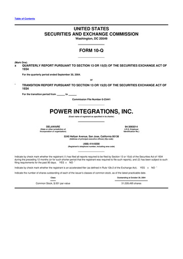 Miniature Power Integrations
 10-Q Rapport trimestriel  