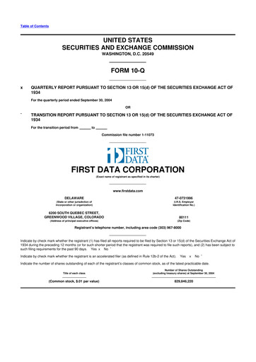 Thumbnail First Data Corporation 10-Q Quarterly Report FY 
