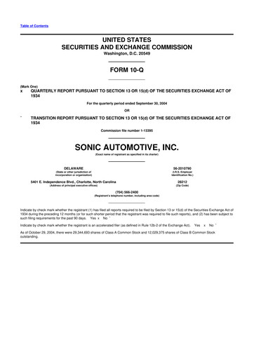 Thumbnail Sonic Automotive
 10-Q Quarterly Report FY 