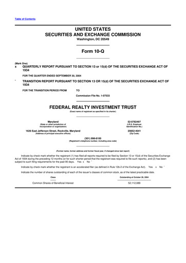 Thumbnail Federal Realty Investment Trust
 10-Q Quarterly Report FY 