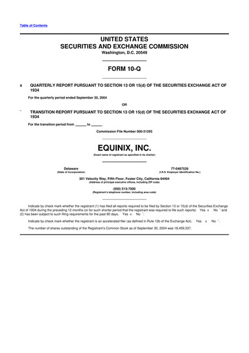 Thumbnail Equinix 10-Q Quarterly Report FY 