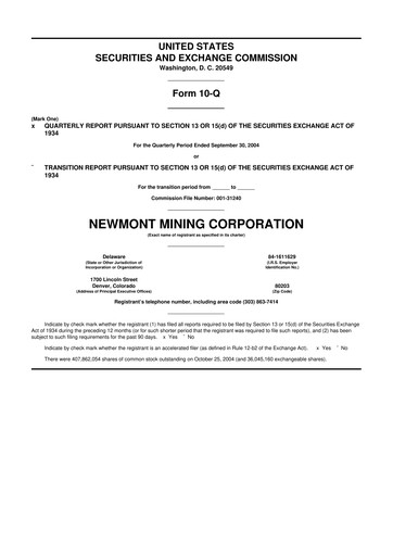 Thumbnail Newmont 10-Q Quarterly Report FY 