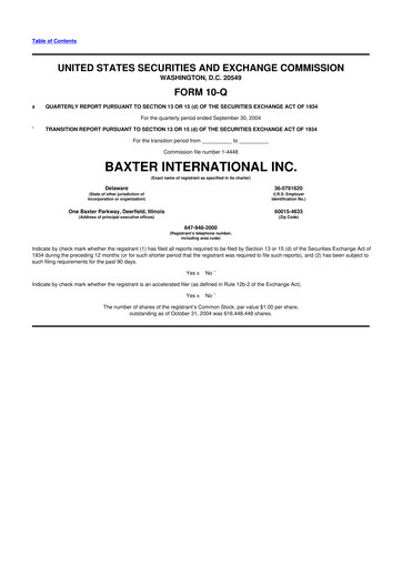 Miniature Baxter 10-Q Rapport trimestriel  