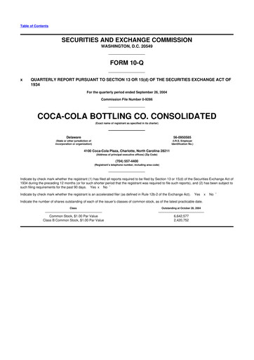 Thumbnail Coca-Cola Consolidated 10-Q Quarterly Report FY 