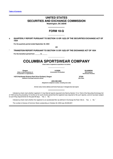 Thumbnail Columbia Sportswear
 10-Q Quarterly Report FY 