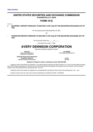 Miniature Avery Dennison
 10-Q Rapport trimestriel  