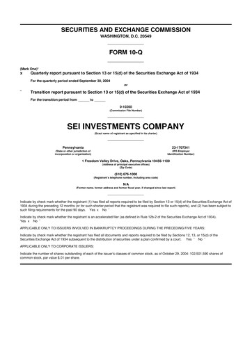 Thumbnail SEI Investments 10-Q Quarterly Report FY 