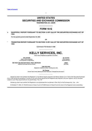 Miniature Kelly Services
 10-Q Rapport trimestriel  